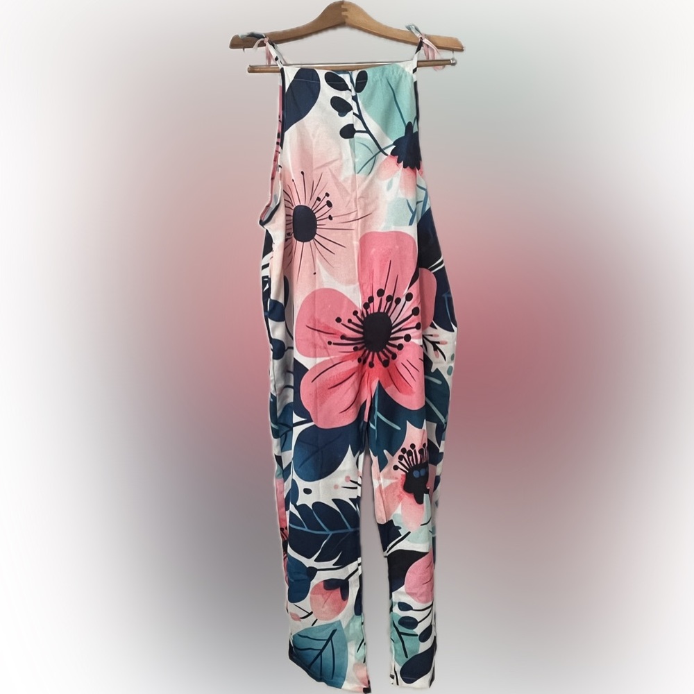 Floral Print Jumpsuit - Pink and Blue